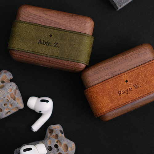 彫刻名入れ無料』ウオルナットウッド木製&本革 AirPods pro1/2/3/4