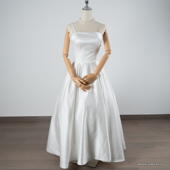 可愛い ホワイト  キャミソー オフショルダー 細見えシルエット ウエディングドレス 花嫁/結婚式G188 3枚目の画像