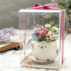 【再販】小さなシマエナガと咲きほこるお花畑　フラワーギフト 1枚目の画像