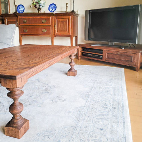 無垢材 テーブル 机 引き出し ろくろ足 レトロ ビンテージ アンティーク 引き出し付きアンティークテーブルW1200オーダーメイドろくろ足