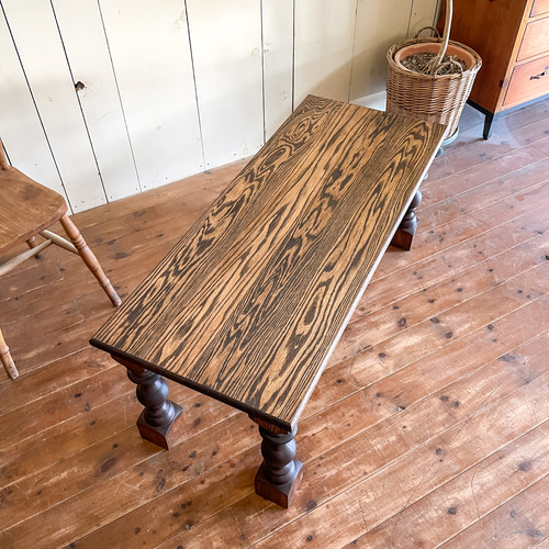 無垢材 テーブル 机 引き出し ろくろ足 レトロ ビンテージ アンティーク レッドオークダイニングテーブルW1800(引き出し付き)@大阪東京