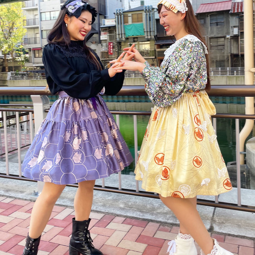 着物リメイク 1点もの 綸子 花柄ティアードスカート シャンパン