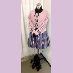 着物リメイク　1点もの【ヴィンテージ着物】ティアードスカート【紫　蝶柄】パープル　ヘットドレスとパニエ付き 2枚目の画像