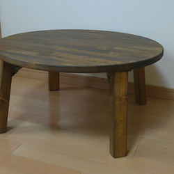 丸型ローテーブル、折りたたみ脚、直径98㎝ ダークオーク色 5枚目の画像