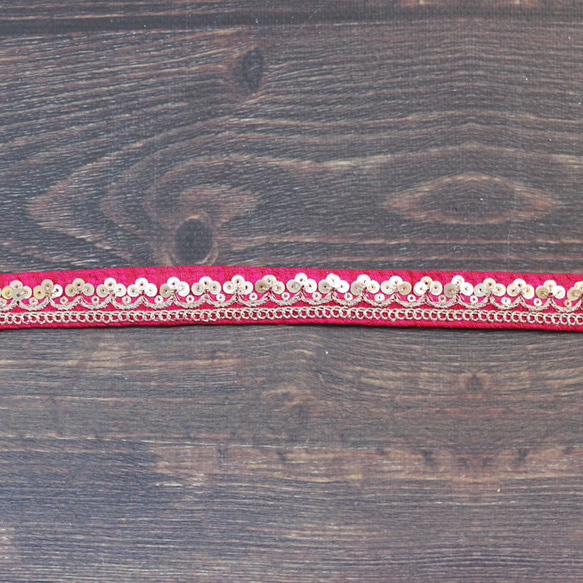 【２０cm単位】インド 刺繍 リボン レース：各ローズ、ダークグリーン、ピンク、ベージュ（IRL160） 4枚目の画像