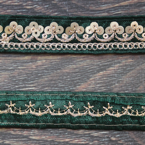 【２０cm単位】インド 刺繍 リボン レース：各ローズ、ダークグリーン、ピンク、ベージュ（IRL160） 7枚目の画像
