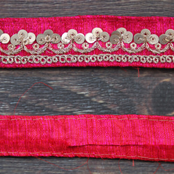 【２０cm単位】インド 刺繍 リボン レース：各ローズ、ダークグリーン、ピンク、ベージュ（IRL160） 3枚目の画像