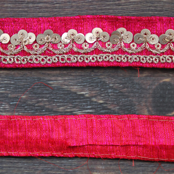 【２０cm単位】インド 刺繍 リボン レース：各ローズ、ダークグリーン、ピンク、ベージュ（IRL160） 3枚目の画像
