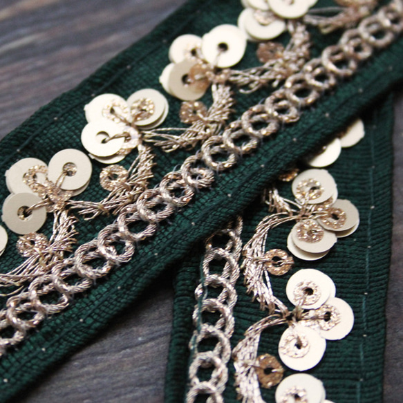 【２０cm単位】インド 刺繍 リボン レース：各ローズ、ダークグリーン、ピンク、ベージュ（IRL160） 9枚目の画像