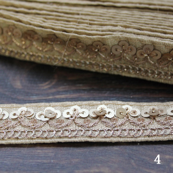 【２０cm単位】インド 刺繍 リボン レース：各ローズ、ダークグリーン、ピンク、ベージュ（IRL160） 14枚目の画像