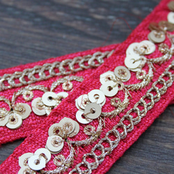 【２０cm単位】インド 刺繍 リボン レース：各ローズ、ダークグリーン、ピンク、ベージュ（IRL160） 13枚目の画像