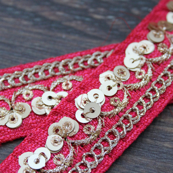 【２０cm単位】インド 刺繍 リボン レース：各ローズ、ダークグリーン、ピンク、ベージュ（IRL160） 13枚目の画像