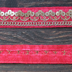 【２０cm単位】インド 刺繍 リボン レース：各ローズ、ダークグリーン、ピンク、ベージュ（IRL160） 11枚目の画像