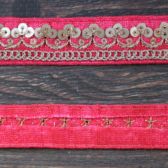 【２０cm単位】インド 刺繍 リボン レース：各ローズ、ダークグリーン、ピンク、ベージュ（IRL160） 11枚目の画像