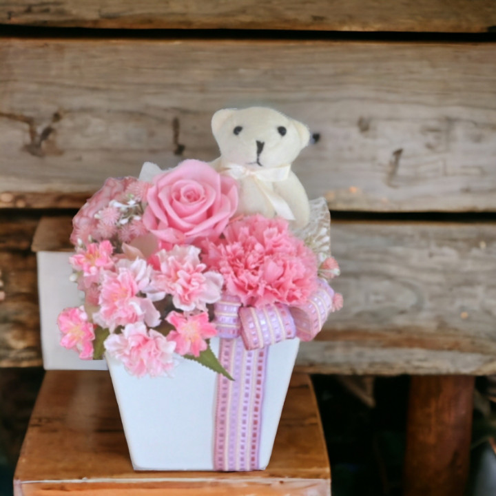 プリザーブドフラワー／ カーネーション お祝い 花 フラワーアレンジ お祝い 出産祝い 動物 プレゼント ローズ 桜