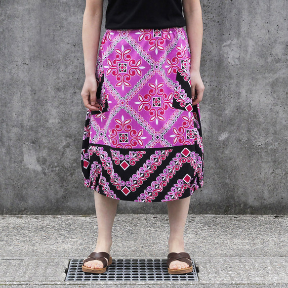 アフリカ布のバルーンスカート（カンガスカート）コクーンスカート 大人かわいい 2枚目の画像