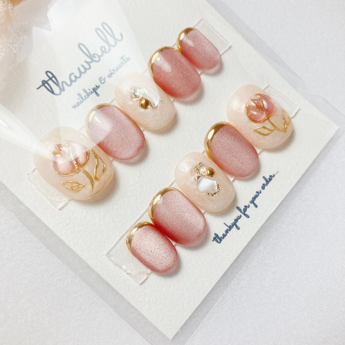 ネイルチップ 春のぷっくりうるうるチューリップネイル ネイル