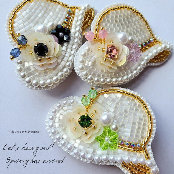 期間限定☆手作りキット☆3点(バッグ・帽子・鳥の日傘)のビーズ刺繍ブローチ～春のおでかけ2024～ 7枚目の画像