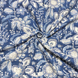 【50cm單位】藍白灰花印度手工塊印花布料棉質 第1張的照片