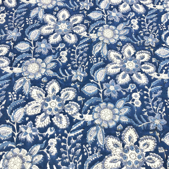 【50cm單位】藍白灰花印度手工塊印花布料棉質 第3張的照片