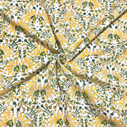 【50cm單位】白黃花綠藤印地安手工版畫布料棉布 第1張的照片