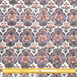 【50cm単位】ホワイトグレーパープルピンクフラワー　インド　ハンドブロックプリント生地  コットン 6枚目の画像