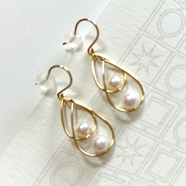 K18 ニ連しずく あこやベビーパールピアス