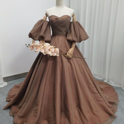 送料無料！人気上昇！カラードレス 取り外し袖 パフスリーブ