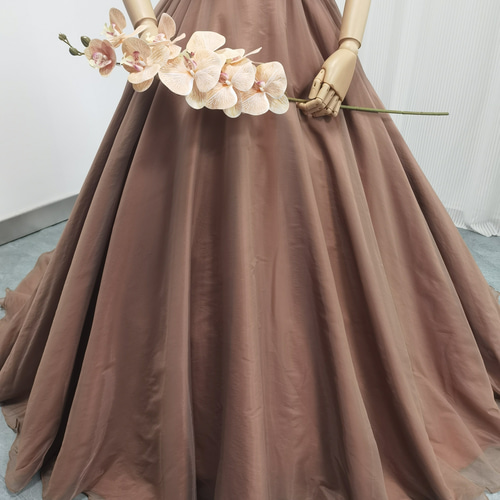 ドレスプロダクション　テラコッタパフスリーブドレス 低身長 パフスリーブテラコッタドレス 結婚式 カラードレス前