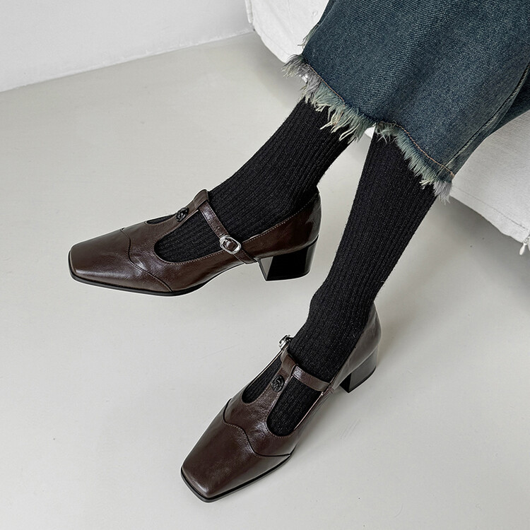 24新作レディース柔らかく本革靴お洒落復古シューズローヒールパンプス22cm～25cm #947⭐配送無料⭐