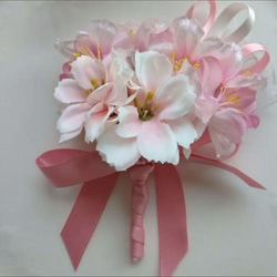 満開のさくら　桜のブートニア　親子ペア　コサージュ　リボンのお色は選べます 4枚目の画像
