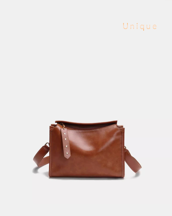 Unique○牛革，本革レザー ショルダーバッグ 2Way ハンドバッグ