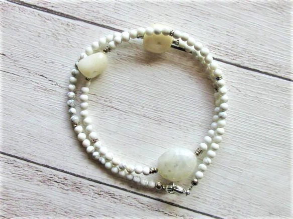【C16】　清らかな白の調和｜ミルキークォーツ×ホワイトジェイド×ホワイトハウライト　天然石ネックレス　天然石ビーズ 2枚目の画像