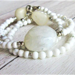 【C16】　清らかな白の調和｜ミルキークォーツ×ホワイトジェイド×ホワイトハウライト　天然石ネックレス　天然石ビーズ 1枚目の画像