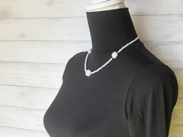 【C16】　清らかな白の調和｜ミルキークォーツ×ホワイトジェイド×ホワイトハウライト　天然石ネックレス　天然石ビーズ 12枚目の画像