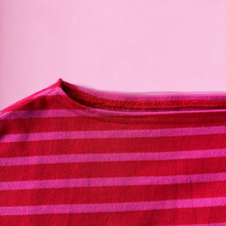 新作！しっかり生地でゆったり快適ボーダーネックカットソー  ピンクピンク 4枚目の画像