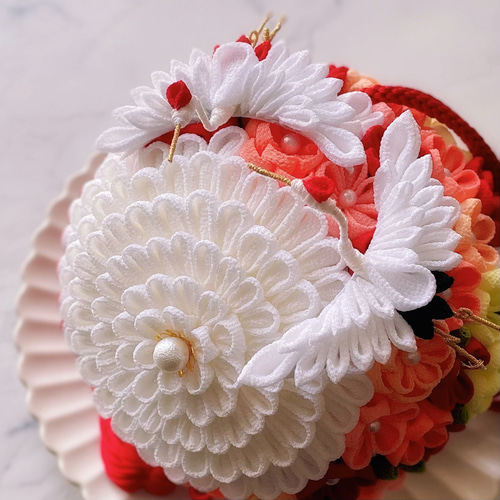 受注生産】つまみ細工のボールブーケ 七五三 結婚式 ブーケ つまみ細工