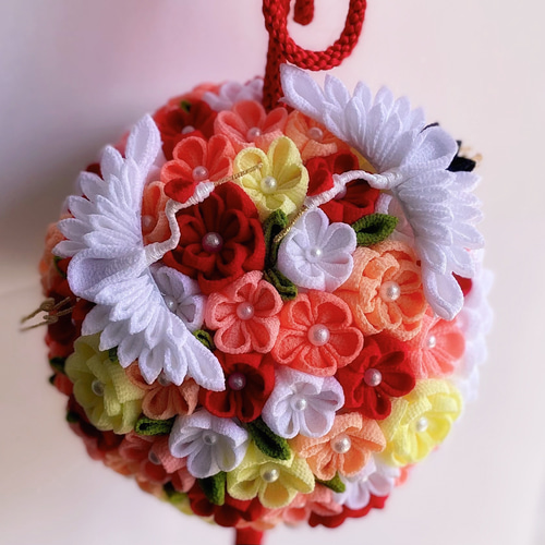 受注生産】つまみ細工のボールブーケ 七五三 結婚式 ブーケ つまみ細工