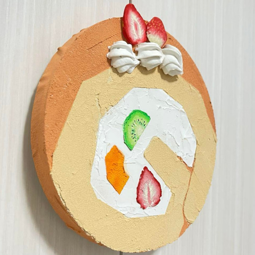 テクスチャーアート アクリル画 原画販売 フルーツロールケーキ