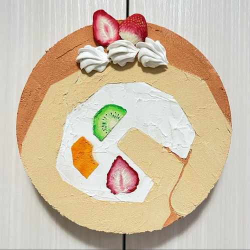 テクスチャーアート アクリル画 原画販売 フルーツロールケーキ 絵画