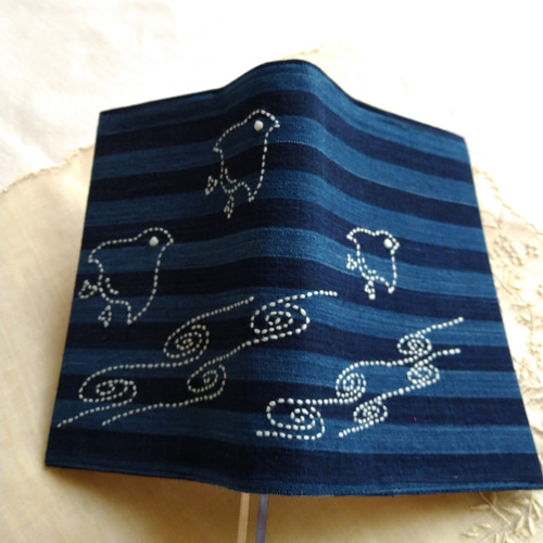 ブックカバー（文庫) 刺し子 藍染め 松阪木綿 千鳥模様 ブックカバー