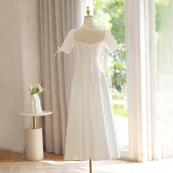 フランスの白いサテンの婚約パーティーの小さなドレス006 4枚目の画像