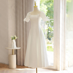 フランスの白いサテンの婚約パーティーの小さなドレス006 2枚目の画像