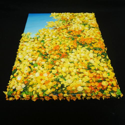 原画】油絵「青い空とミモザ」北欧インテリアに馴染む花の絵画 ｜新築