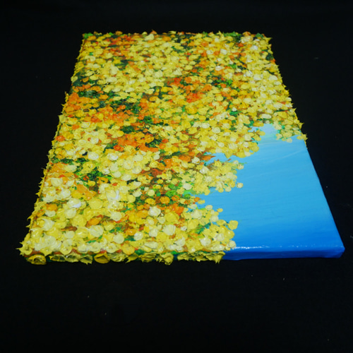 原画】油絵「青い空とミモザ」北欧インテリアに馴染む花の絵画 ｜新築