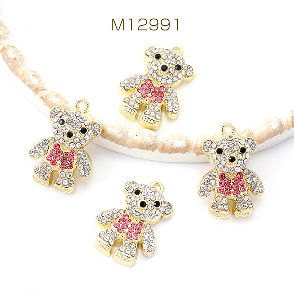 M12991 3個 ラインストーンチャーム メタルチャーム くま クマ
