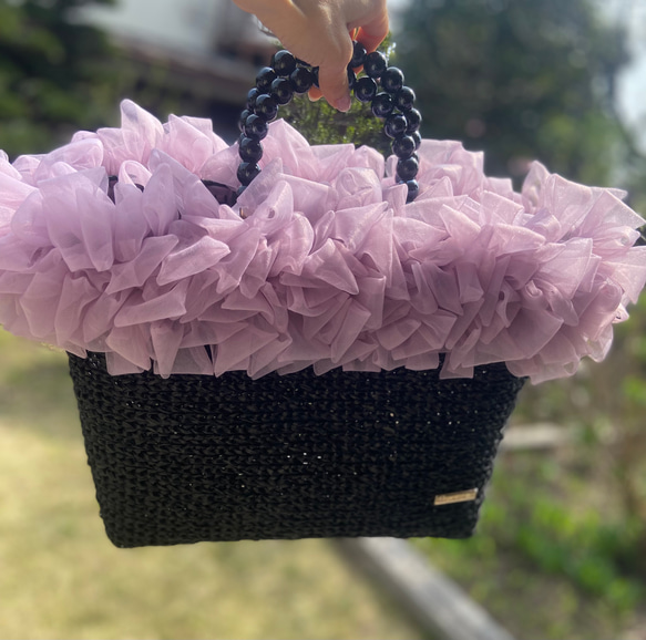 ♡リボン選べる♡Coquette tote A4サイズ hemp×エアチュールリボン