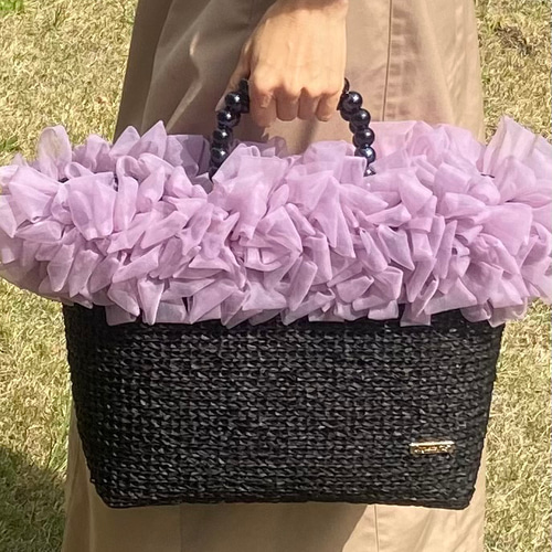 ♡リボン選べる♡Coquette tote A4サイズ hemp×エアチュールリボン