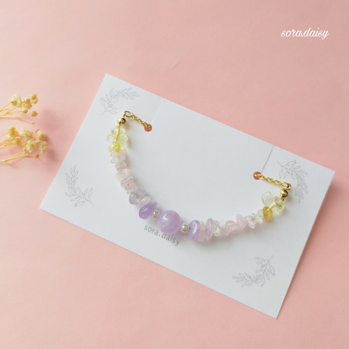 ラベンダーアメジスト・ローズクォーツ・シトリンの華奢な天然石