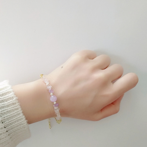 ラベンダーアメジスト・ローズクォーツ・シトリンの華奢な天然石